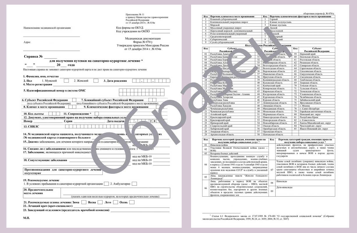 Что за справка 70 у для санатория образец